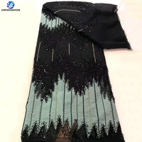 Tissu en dentelle de tulle français brodé de perles et de sequins Sinya de luxe pour mariage, haute qualité, 5 yards, dentelle nuptiale perlée