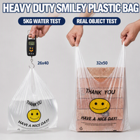 Sacs en plastique HDPE recyclables pour t-shirts, personnalisables avec logo, écologiques, divers designs, motif visage souriant, impression « Merci », vente en gros, usage intensif