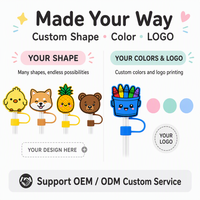 Capuchon de paille en silicone personnalisé, motif dessin animé mignon, avec boucle anti-perte et cache-poussière, pour gobelet, cadeau pour enfants et fêtes