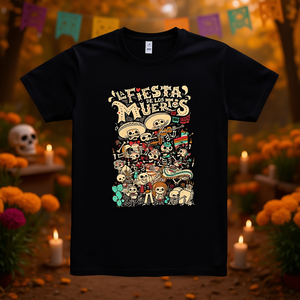 Camiseta Fiesta De Los Muertos negra con diseño del Día de los Muertos para hombres y mujeres unisex - Product Image 3
