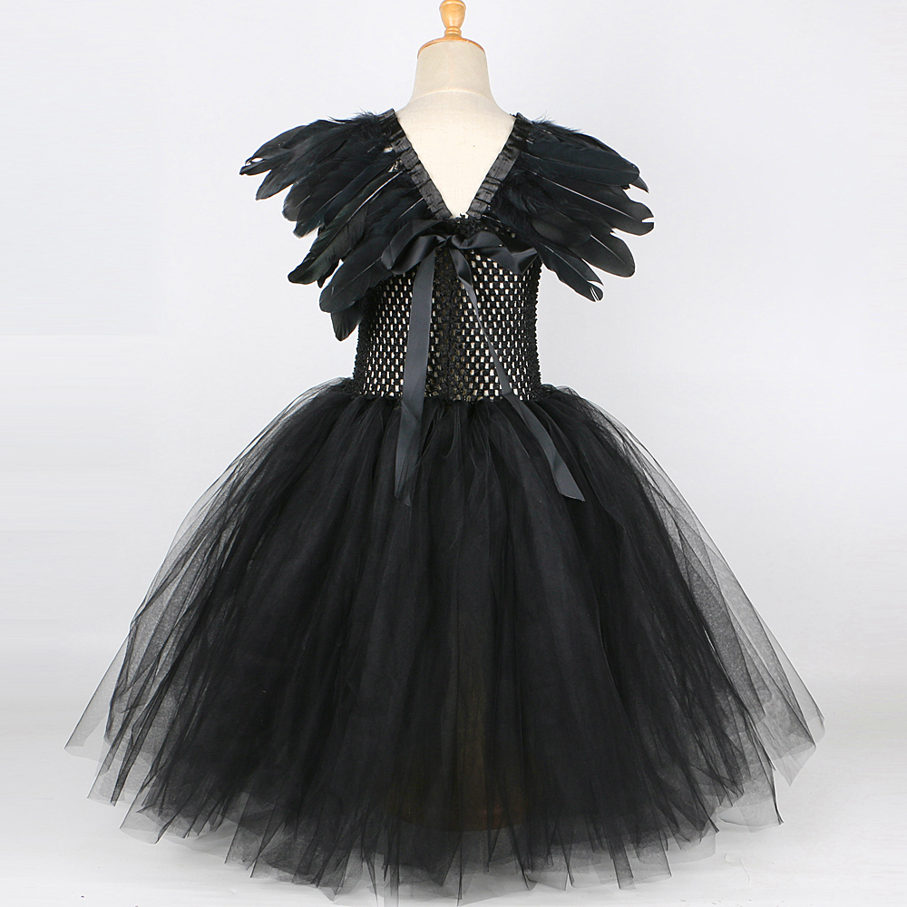 Black Feather Halloween Costumes for Girls - Evil Queen Tutu Dress with  Horns & Wings, Perfect Witch Cosplay Outfit Set