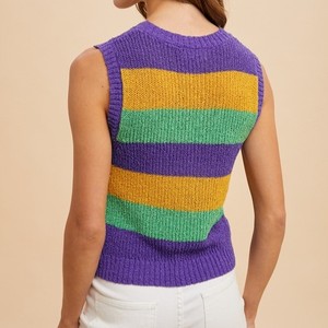 Tùy Chỉnh Bán Buôn Mardi Gras Của Phụ Nữ Mùa Hè Sọc V Cổ Áo Len Đan <span class=keywords><strong>Tank</strong></span> Tops Nhà Sản Xuất - Product Image 5