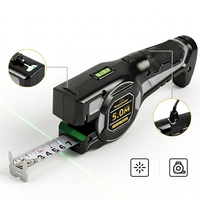 Télémètre laser avec ruban à mesurer de 5 m, laser vert, rechargeable par USB-C, règle en acier à verrouillage automatique