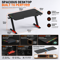 Bureau de jeu ergonomique AOR, conçu pour les compétitions e-sportives, avec effets d'éclairage RVB, prend en charge la désconnexion du bureau, emballage inclus