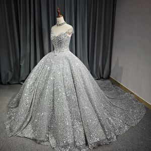 Robes de soirée brodées argentées scintillantes 6713, traîne chapelle, robe de bal en dentelle, moderne, grande taille, respirante - Product Image 3