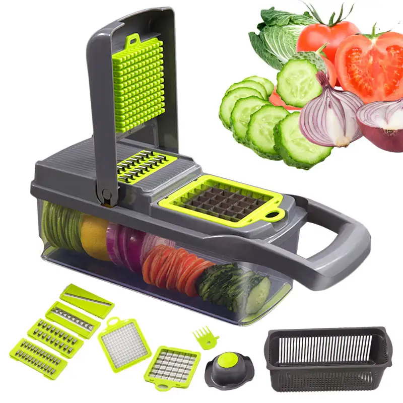 Amazon Hot Sale Kitchen tool 12 in 1 multifunctional slicer manual mandoline food Vegetable Chopper Cutter Onion cutter