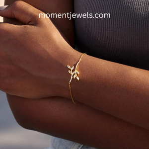 <b>Women</b>’s S925 <b>Sterling</b> <b>Silver</b> Leaf Branch <b>Bracelet</b>, Rose Gold Plated Adjustable Chain with Zircon Charms Jewelry - Product Image 5