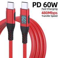 Câble USB C avec écran LED coloré, 60W, 480 Mbps, charge rapide, cuivre pur, gaine en nylon tressé, compatible iPhone 15/16 Pro