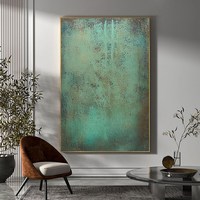 100% fait à la main grande taille Texture abstrait vert minimaliste pur dessiné à la main peinture à l'huile sur toile mur Art moderne décoration murale
