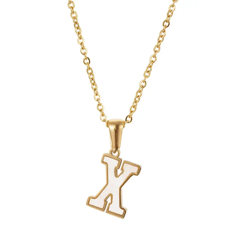 Hip Hop Schlussverkauf individuelles Großhandelsdesign vergoldeter Edelstahl-Schmuck runder Initial-Charm Muschelbuchstaben-Halsband