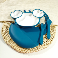 Ensemble de repas en matériau résistant à la chaleur pour nouveau-né, vaisselle de première étape, bavoir à taille réglable, assiette mignonne en forme de crabe