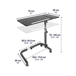 Bedside <b>Table</b> with Wheels, High Hospital Side <b>Table</b> Black KMINA K40065 - Product Image 6