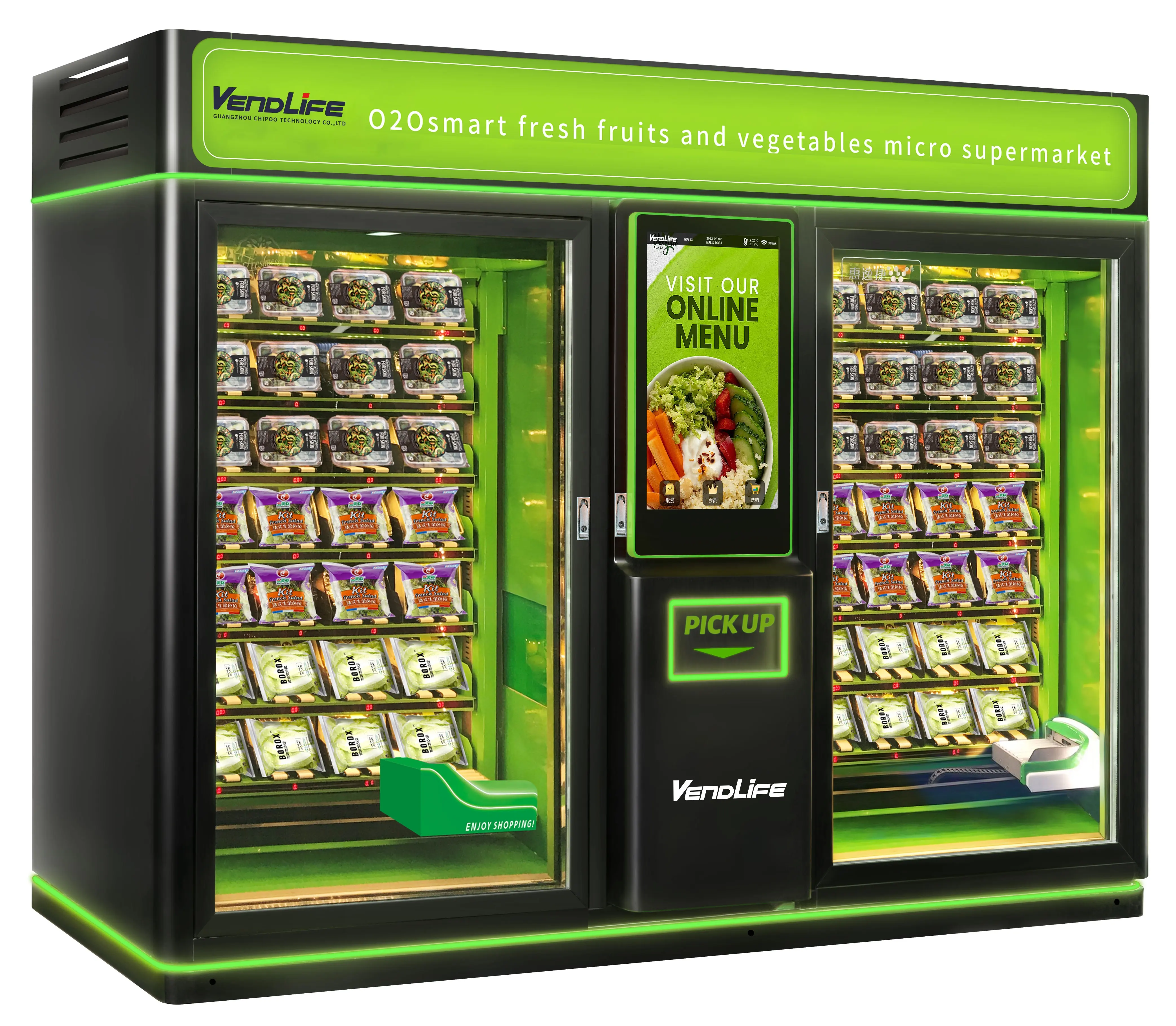 Localisateur d'axe à écran tactile de luxe de 32 pouces, Fruits frais et salade, distributeur automatique réfrigéré