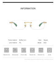 Lunettes Borregls en corne de buffle pour hommes, de marque, sans monture, carrées, avec diamants, lunettes optiques sans cadre pour femmes 0022