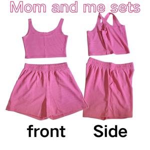 Vente chaude été nouvelles filles haut sans manches + short 2 pièces enfants costume mode famille correspondant tenues - Product Image 3