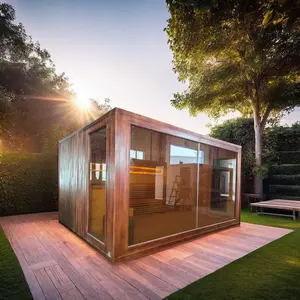 Venda quente por atacado de madeira moderna casa sauna sauna ao ar livre para 8 a 10 pessoas