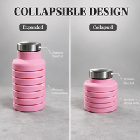 Bouteille d'eau pliable en silicone, gobelet de voyage portable, bouteille de sport réutilisable sans BPA, gobelet pliable avec mousqueton