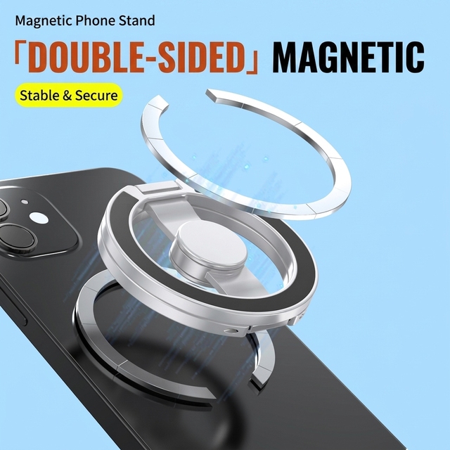 Magnetic Phone Holder Double Sided Multifunctional Metal Grip Mount Kickstand Fidget Gyro Spinner 360 Rotating Stand