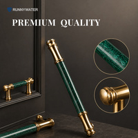 Kenop Kabinet Logam Ukiran Bunga Vintage dengan Batu Malachite, Gagang Laci Perunggu Antik untuk Perlengkapan Kabinet Dapur