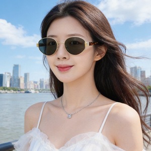 Lunettes de soleil ovales rétro en métal pour femmes, protection UV400, monture intégrale, style 2026 - Product Image 1