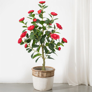 3ft Nhân Tạo Màu đỏ hoa trà cây bonsai Nhân Tạo Màu xanh lá cây trồng trong chậu thích hợp cho trong nhà ngoài trời nhà văn phòng hiên trang trí - Product Image 3