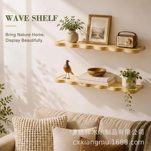 Wooden Irregular Wall <b>Shelf</b> 6cm High Wall Mounted Durable Storage <b>Rack</b> For Living Room Bathroom Decoration - Product Image 2