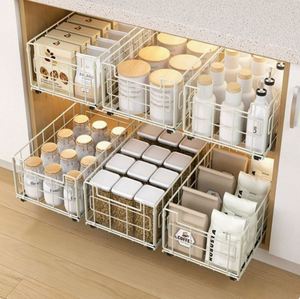 Tiroir coulissant auto-adhésif à un seul niveau en fer, panier de rangement moderne détachable pour cuisine et maison - Product Image 4
