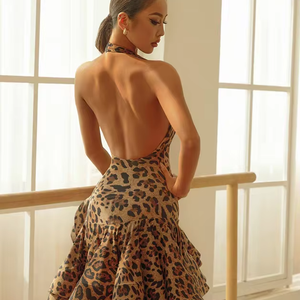 Body da Ballo Latino <span class=keywords><strong>Sexy</strong></span> Abito Stampa Leopardata Schiena Scoperta per <span class=keywords><strong>Donna</strong></span> Costume da Jazz Samba Rumba Tango Salsa per Competizione e Allenamento - Product Image 2