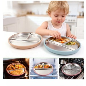 Vaisselle pour enfants - <span class=keywords><strong>Assiette</strong></span> pour bébé en acier inoxydable 304 avec plateau intérieur compartimenté - Product Image 5