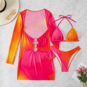 Vestido ajustado plisado de manga larga con cuello en V y lazo, sexy y con aberturas, para comercio transfronterizo de moda femenina - Product Image 4