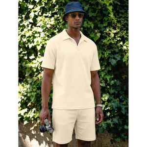 Ensemble polo et short en tricot décontracté pour homme FOXA, respirant, tenue de plage estivale pour homme - Product Image 3
