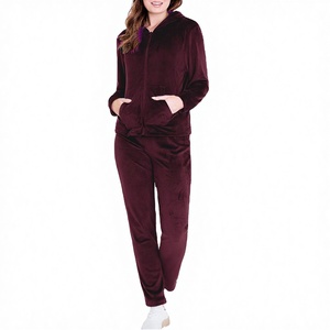 Ensemble de survêtement pour femme 2 pièces, respirant, automne, velours doux, velours côtelé léger, polyester/coton pailleté - Product Image 2