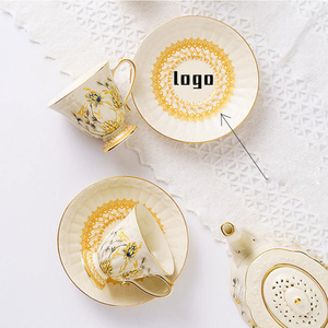 European Retro Ceramic Flower Teapot Tea Cup Sauce <b>Set</b> With Golden Rim - Product Image 5