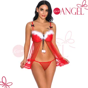 Öp beni melek Santa babydoll set kıyafetler dantel nighty sıcak yılbaşı seksi iç çamaşırı