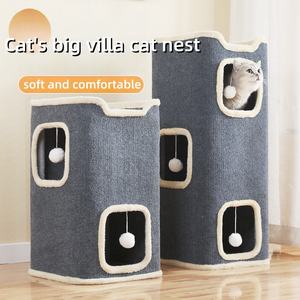 Huisdierenmeubels kattenvilla boomhol nest huis bed één twee verdiepingen sisal kattenboom krabplank toren voor katten - Product Image 2