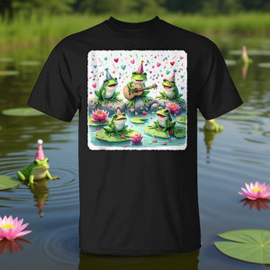 T-shirt Frogs Celebrate On Lily Pads With Confetti pour adulte unisexe noir - Product Image 3