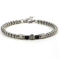 Bracelet en acier inoxydable 316L pour hommes et femmes, 2 styles avec breloque cube, étoile et perle noire, fermoir mousqueton, hypoallergénique, cadeau