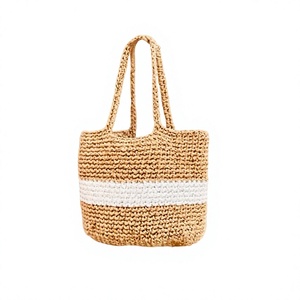 Bolso Tote Bohemio de Ganchillo con Rayas Blancas, Bolso de Playa Casual para Mujer, Ligero, Abierto, con Dos Asas, Diseño de Diamantes, a Bajo Precio - Product Image 1