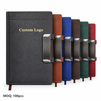 Carnet d'affaires en cuir PU avec logo personnalisé, poignée en métal brossé couleur canon de fusil, journal magnétique, cadeau d'entreprise, agenda personnalisé