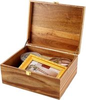 Boîte de rangement durable en bois d'acacia ultra-léger avec couvercle rabattable, plusieurs tailles, finition carbonisée moderne, durable