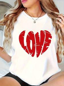 T-Shirt da Donna con Stampa a Cuore, Collo Tondo, Stile Casual, in Jersey di Cotone, Manica Corta, per Tutte le Stagioni, Lavabile in Lavatrice, per San Valentino - Product Image 3