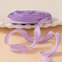 Ruban plissé en polyester Qibai de 1 cm avec ourlet festonné et nœud papillon fait main pour boîtes cadeaux de pâtisserie et emballages floraux