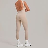 Combinaison de yoga une pièce pour femme, justaucorps de sport dos nu sans manches, tenue de sport moulante longue