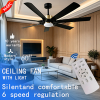 Ventilateur de plafond LED décoratif moderne de 60 pouces avec lumière, télécommande, moteur DC silencieux, intensité variable, 6 vitesses pour cuisine