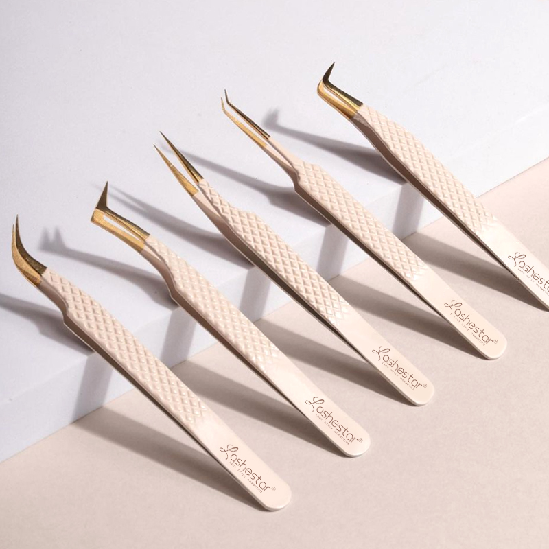 Private Label 45 90 Degree L Shape fiber tip tweezers eyelash extension tweezers Volume lash extension tweezers