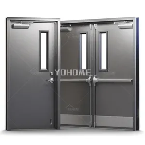 China top project manufacturer custom double steel fire-proof door fire rated steel door with glass insert steel fire door