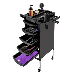 Chariot de <span class=keywords><strong>coiffure</strong></span> <span class=keywords><strong>professionnel</strong></span> mobile noir avec armoire - Product Image 3