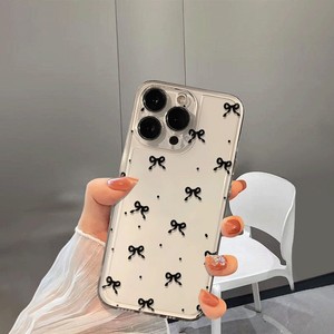 Custodia nera per telefono stampata minimalista Bowknot per iPhone 16E 16 15 14 13 <span class=keywords><strong>12</strong></span> 11 Pro Max X XS XR <span class=keywords><strong>MiNi</strong></span> 7 8Plus SE2 <span class=keywords><strong>Cover</strong></span> trasparente - Product Image 1