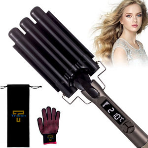 Rizador de pelo iónico de cerámica de Triple barril, hierro ondulado Triple de onda grande, uso múltiple, temperatura LCD, aluminio certificado <span class=keywords><strong>PTC</strong></span> ROHS - Product Image 3