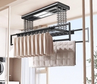 Séchoir à linge électronique intelligent pliable avec chauffage, double éclairage LED, quatre ventilateurs et commande vocale pour cuisine et balcon